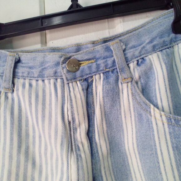 Zanadi Shorts Women 11 12 Denim Vintage High Rise Stripe Spellout Pocket Blue - Picture 8 of 16